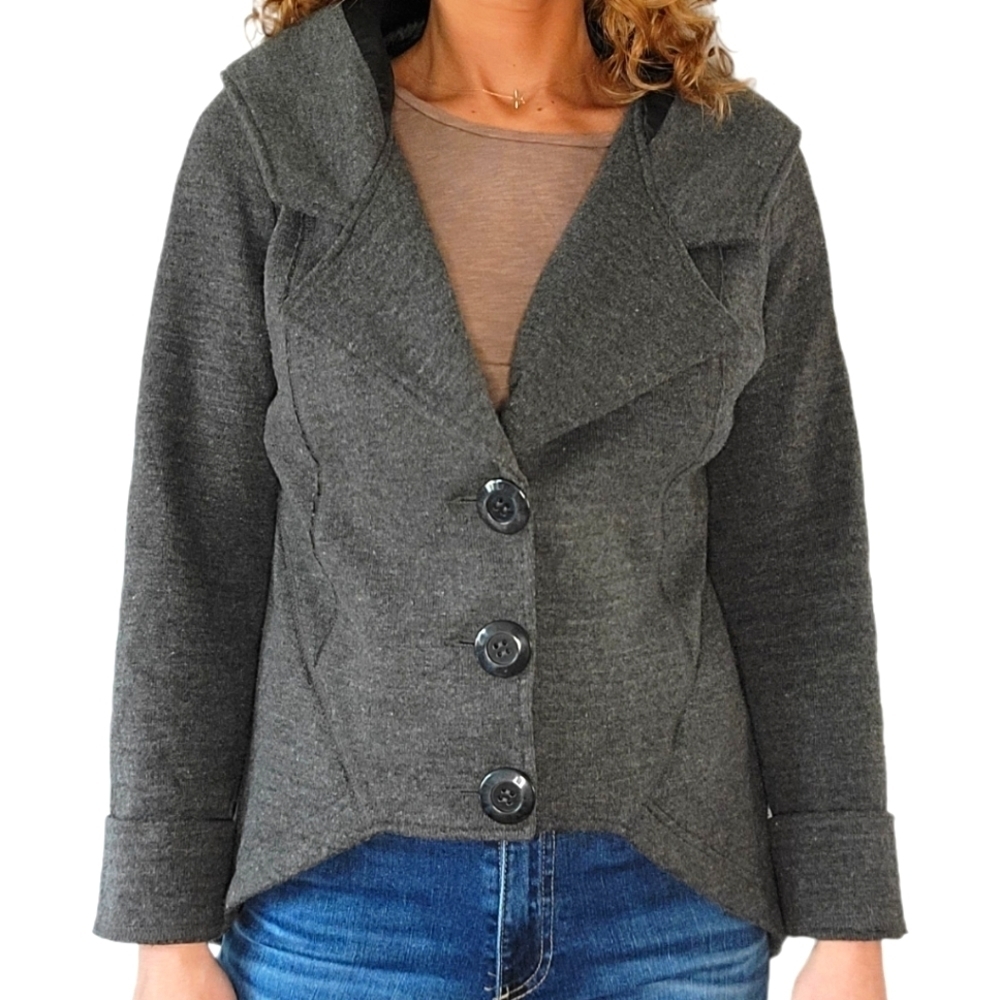 3 Stones Volcom Hooded Peacoat Size Medium Grey Wool Mix